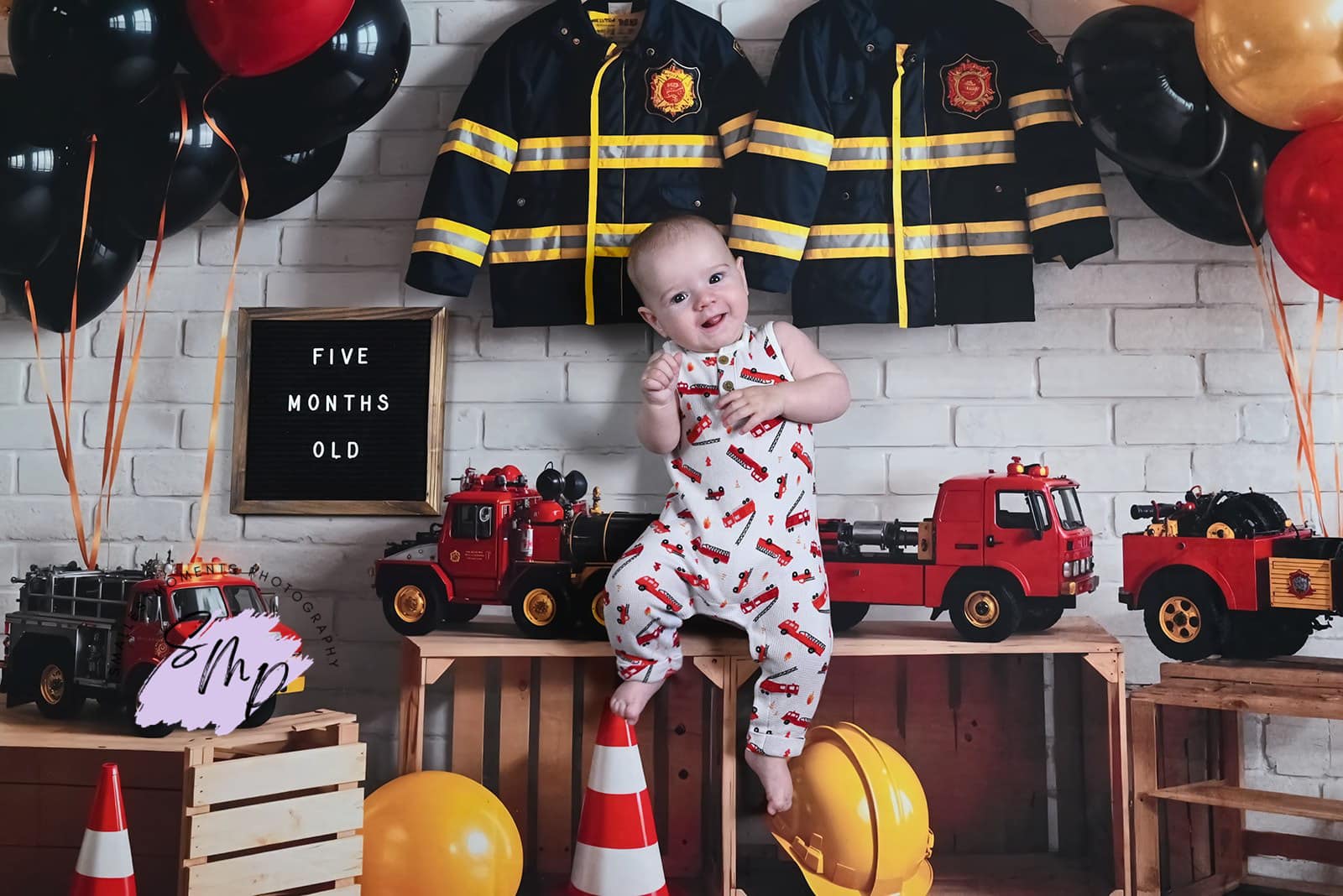 Kate Fire Fighting Boy Backdrop+Wood Grain Floor Backdrop - Kate Backdrop AU