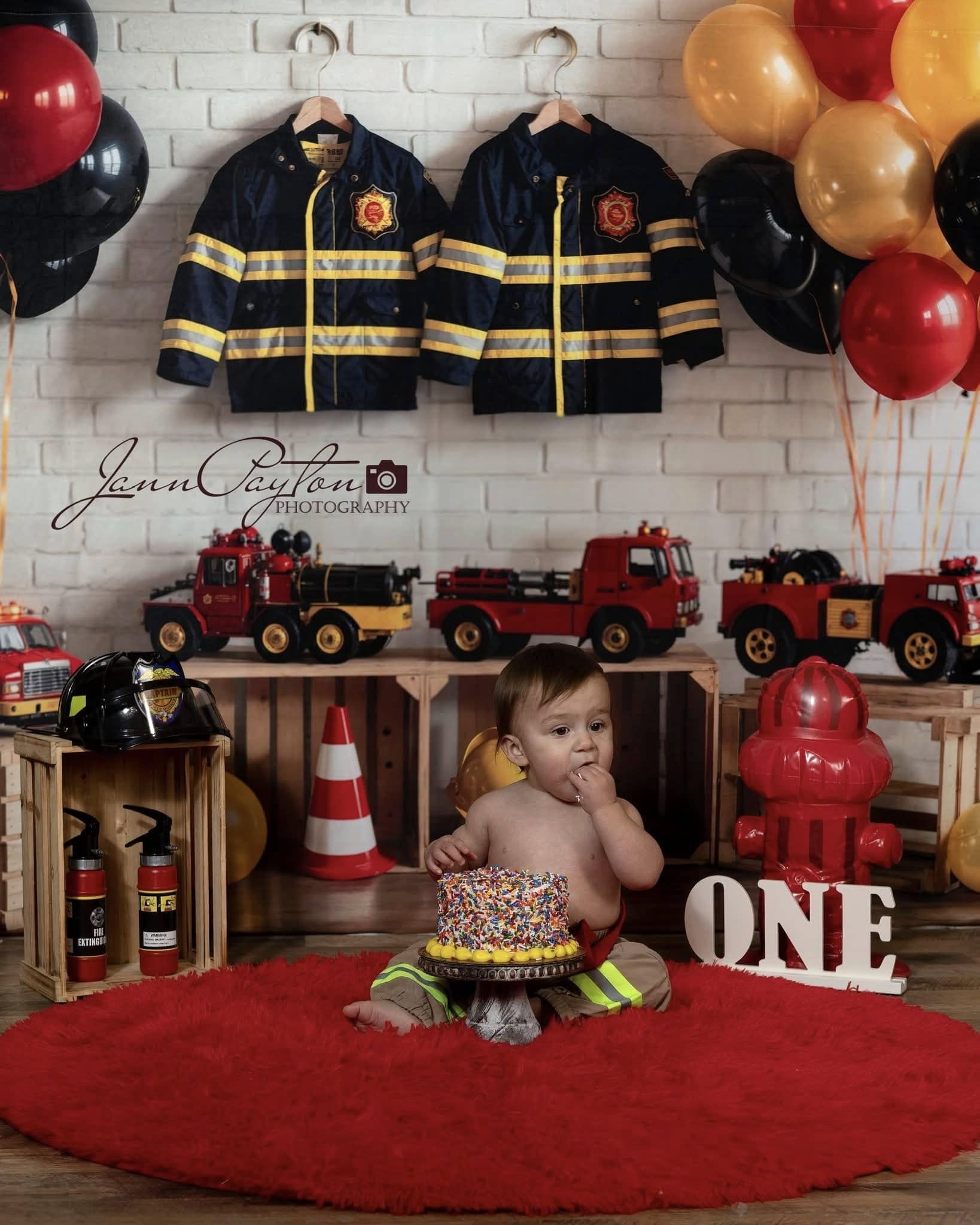 Kate Fire Fighting Boy Backdrop+Wood Grain Floor Backdrop - Kate Backdrop AU