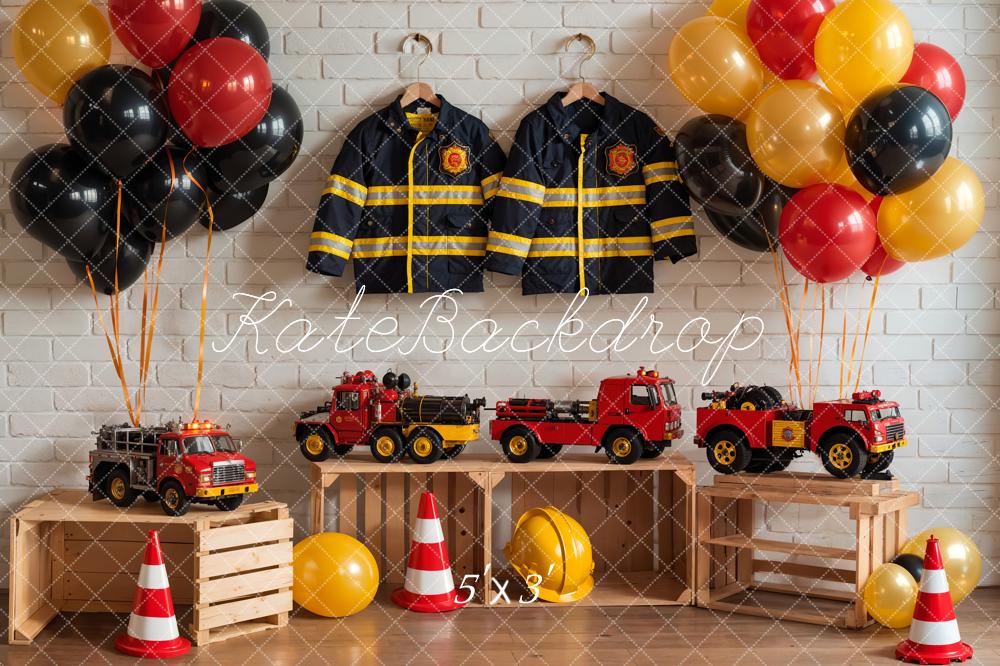 Kate Birthday Fire Fighting Theme Backdrop Colorful Balloon Toy Car Designed by GQ - Kate Backdrop AU