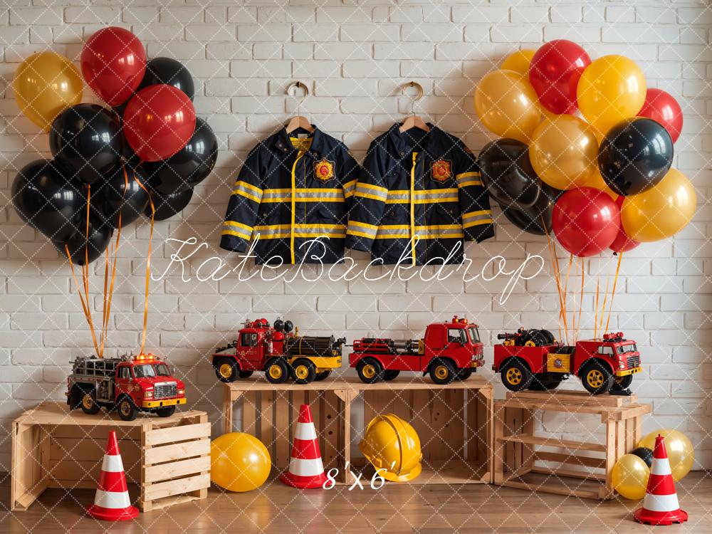 Kate Birthday Fire Fighting Theme Backdrop Colorful Balloon Toy Car Designed by GQ - Kate Backdrop AU