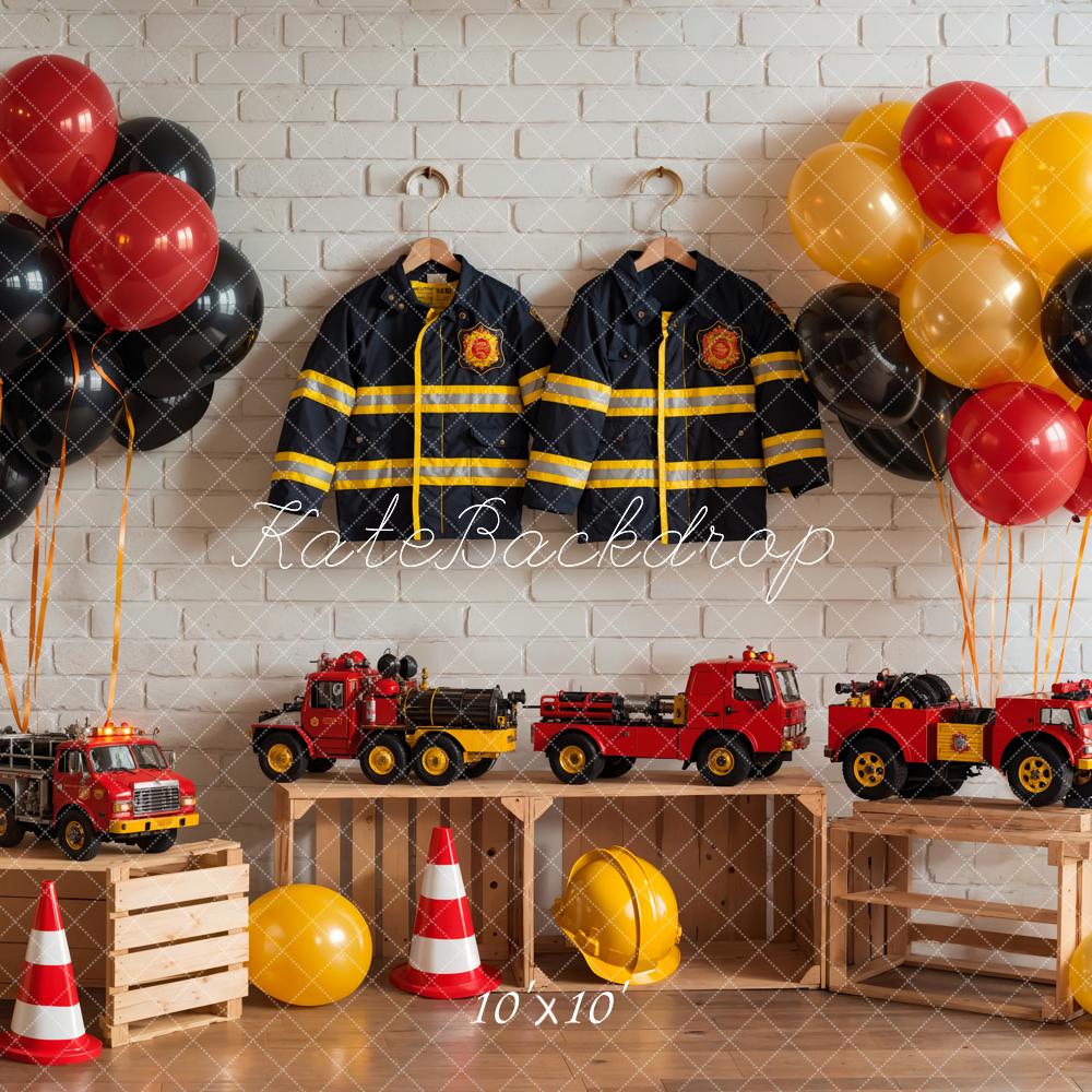Kate Birthday Fire Fighting Theme Backdrop Colorful Balloon Toy Car Designed by GQ - Kate Backdrop AU