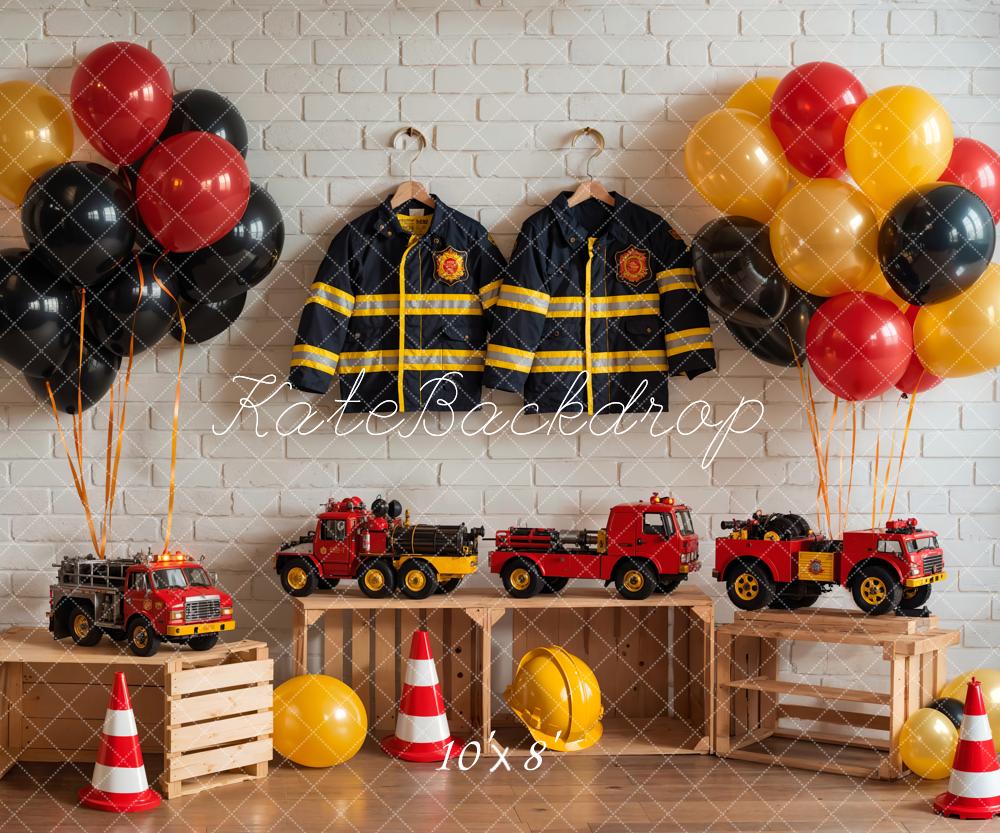 Kate Birthday Fire Fighting Theme Backdrop Colorful Balloon Toy Car Designed by GQ - Kate Backdrop AU