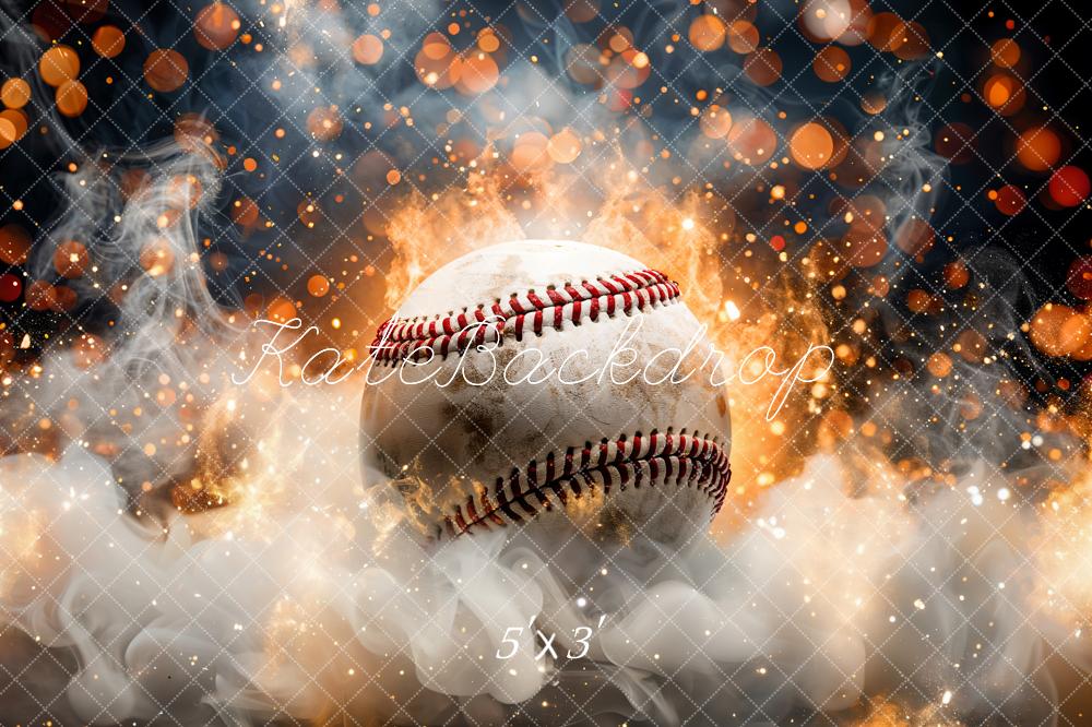 Kate Bokeh Sport Fire Smoke Burning Baseball Backdrop Designed by GQ - Kate Backdrop AU