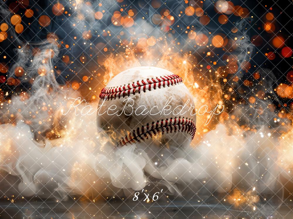 Kate Bokeh Sport Fire Smoke Burning Baseball Backdrop Designed by GQ - Kate Backdrop AU