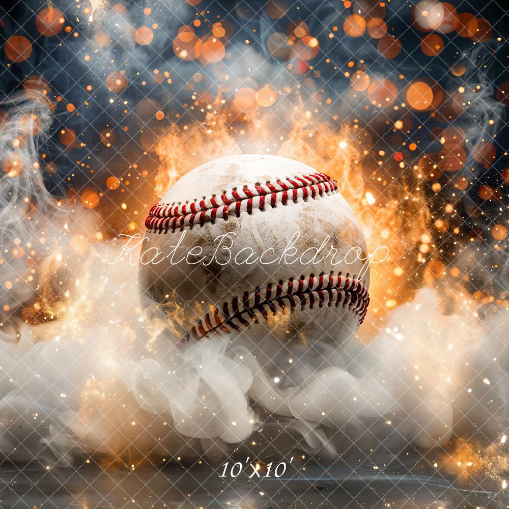 Kate Bokeh Sport Fire Smoke Burning Baseball Backdrop Designed by GQ - Kate Backdrop AU