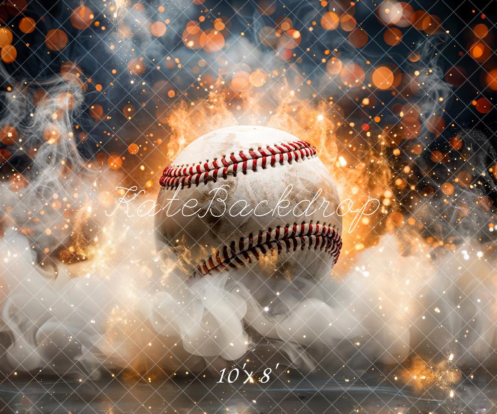 Kate Bokeh Sport Fire Smoke Burning Baseball Backdrop Designed by GQ - Kate Backdrop AU