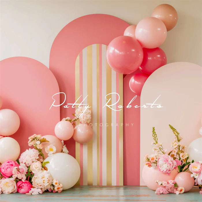 Kate Pink Arched Backdrop Balloons Backdrop Cake Smash Designed by Patty Robert - Kate Backdrop AU