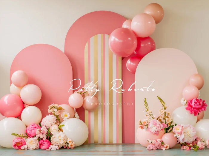 Kate Pink Arched Backdrop Balloons Backdrop Cake Smash Designed by Patty Robert - Kate Backdrop AU
