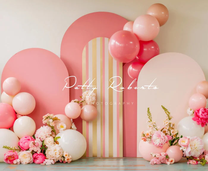 Kate Pink Arched Backdrop Balloons Backdrop Cake Smash Designed by Patty Robert - Kate Backdrop AU