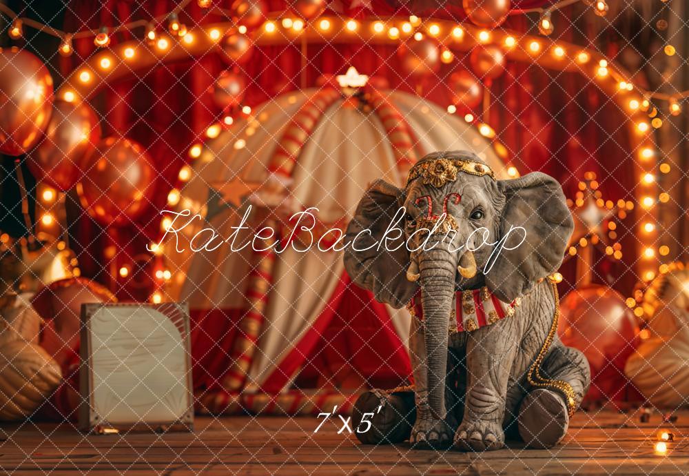 Kate Red Circus Elephant Cake Smash Backdrop Designed by Emetselch - Kate Backdrop AU