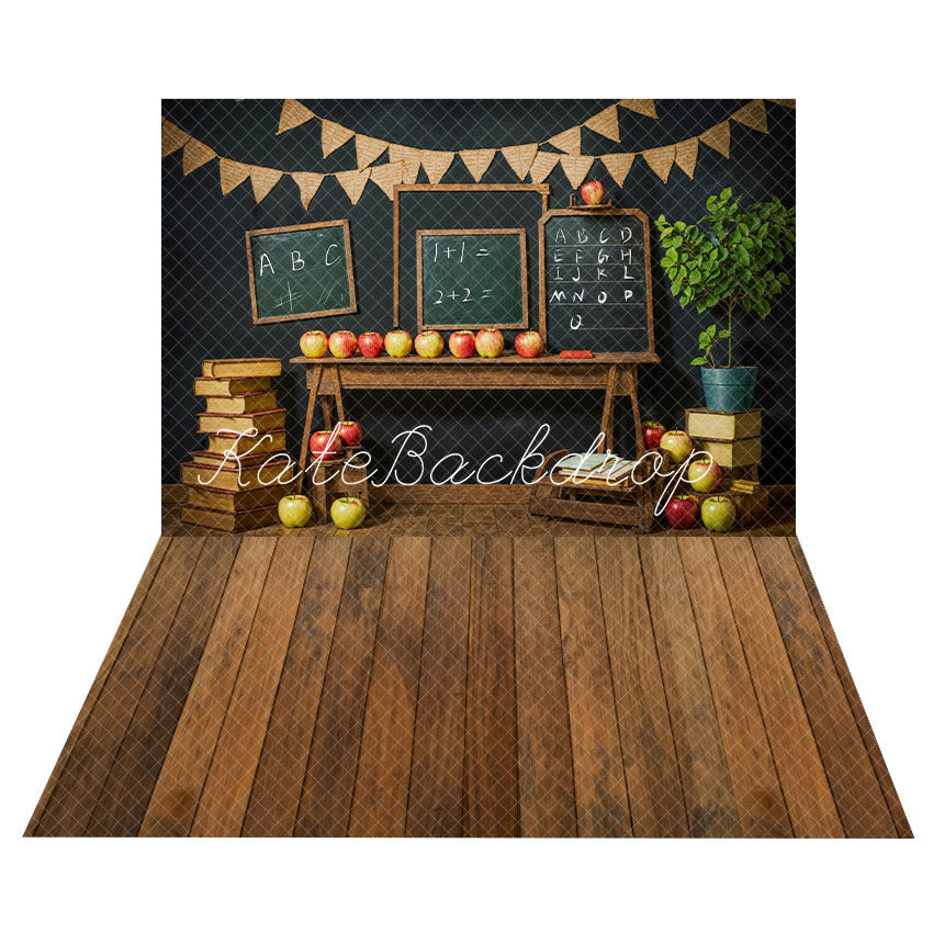 Kate Back to School Chalkboard Backdrop+Brown Wooden Floor Backdrop - Kate Backdrop AU