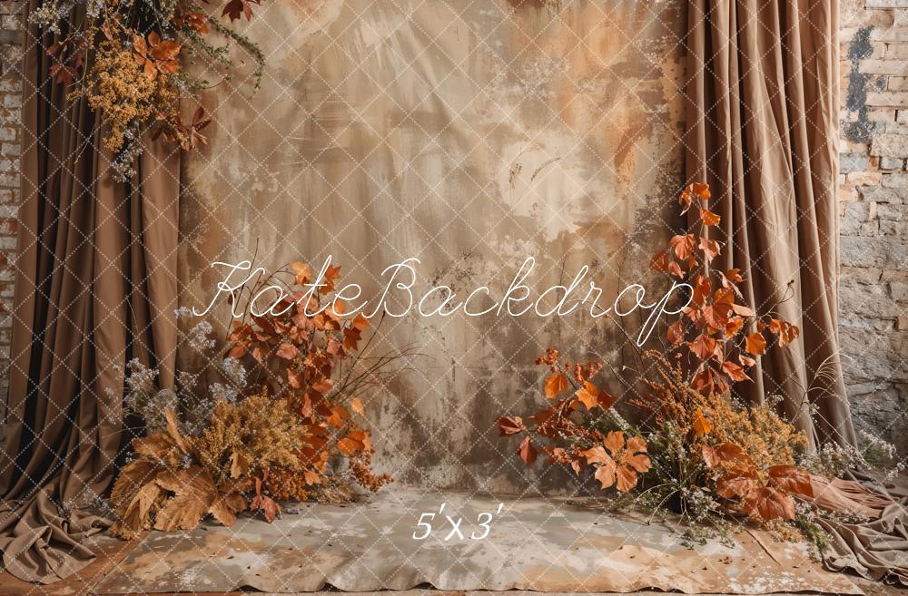 Kate Vintage Brown Floral Curtain Backdrop Designed by Emetselch - Kate Backdrop AU