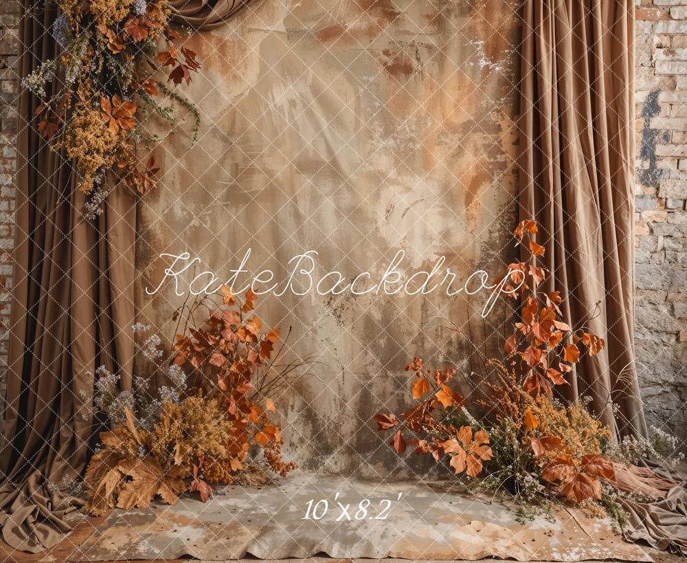 Kate Vintage Brown Floral Curtain Backdrop Designed by Emetselch - Kate Backdrop AU
