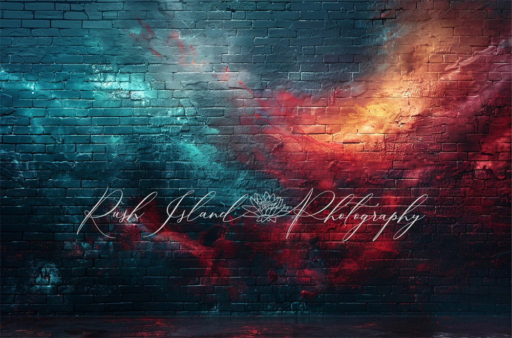 Kate Blue Red Clash Storm Brick Wall Backdrop Designed by Laura Bybee