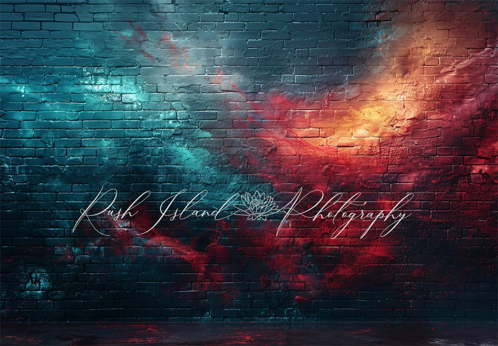 Kate Blue Red Clash Storm Brick Wall Backdrop Designed by Laura Bybee - Kate Backdrop AU