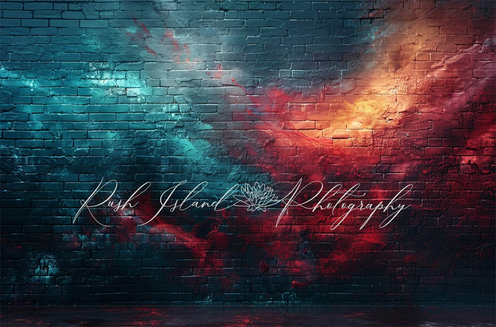 Kate Blue Red Clash Storm Brick Wall Backdrop Designed by Laura Bybee - Kate Backdrop AU