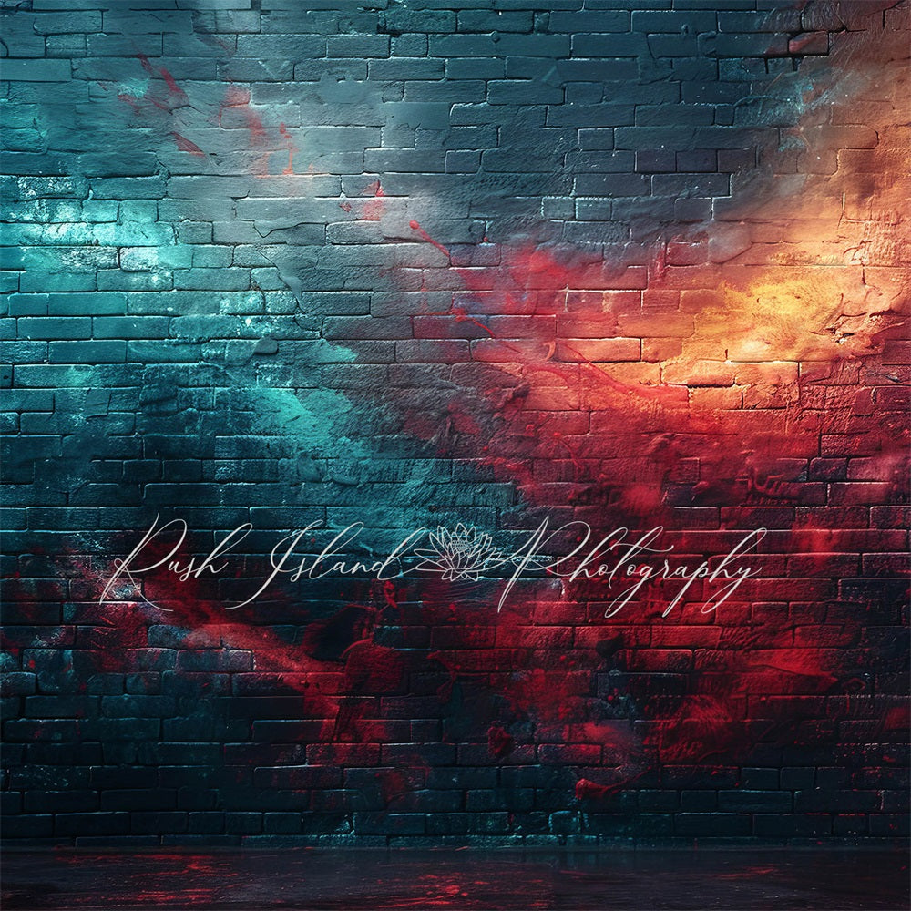 Kate Blue Red Clash Storm Brick Wall Backdrop Designed by Laura Bybee - Kate Backdrop AU