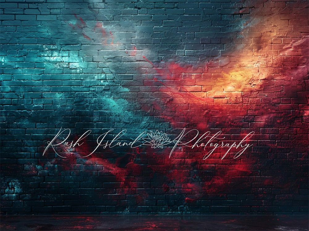 Kate Blue Red Clash Storm Brick Wall Backdrop Designed by Laura Bybee