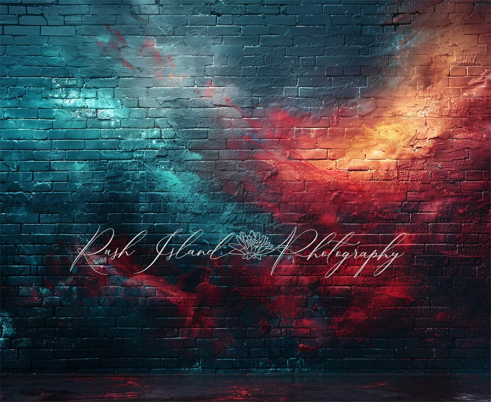 Kate Blue Red Clash Storm Brick Wall Backdrop Designed by Laura Bybee - Kate Backdrop AU