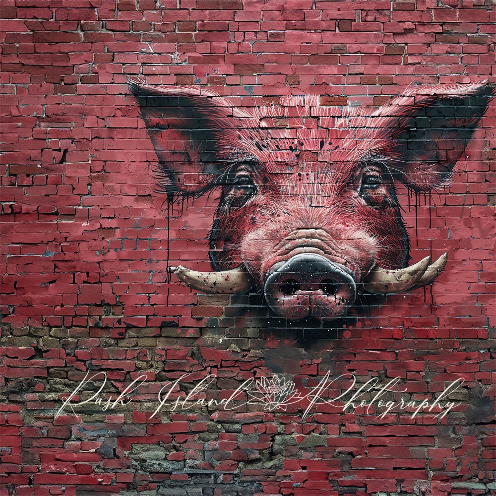 Kate Razorback Hog Brick Wall Backdrop Designed by Laura Bybee