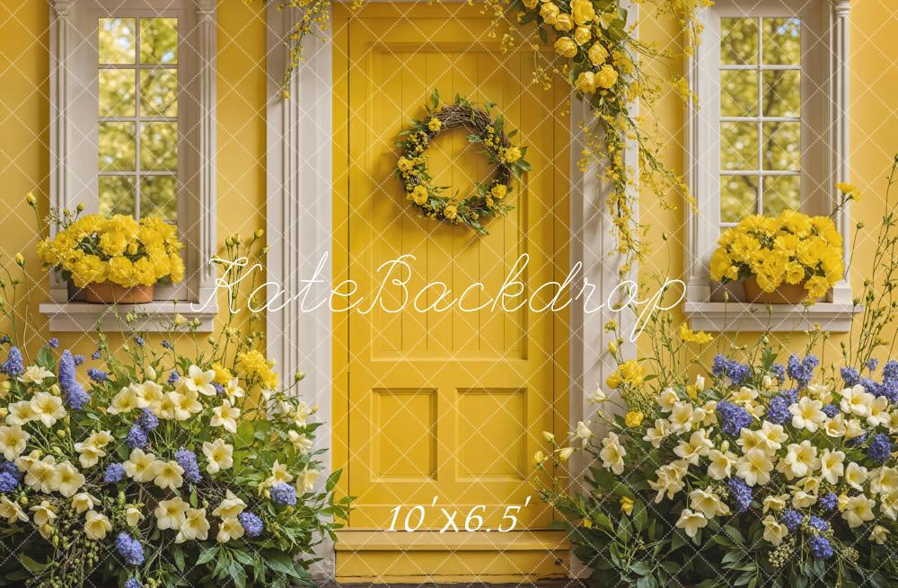 Kate Flower Yellow Wooden Door Spring Backdrop Designed by Emetselch - Kate Backdrop AU