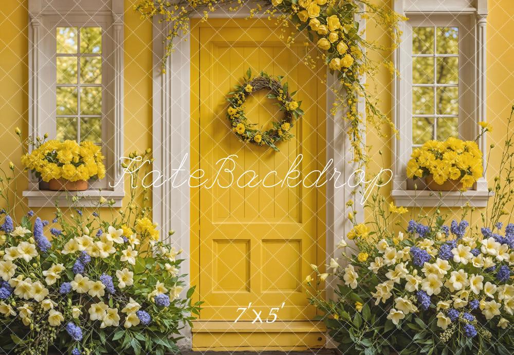 Kate Flower Yellow Wooden Door Spring Backdrop Designed by Emetselch - Kate Backdrop AU