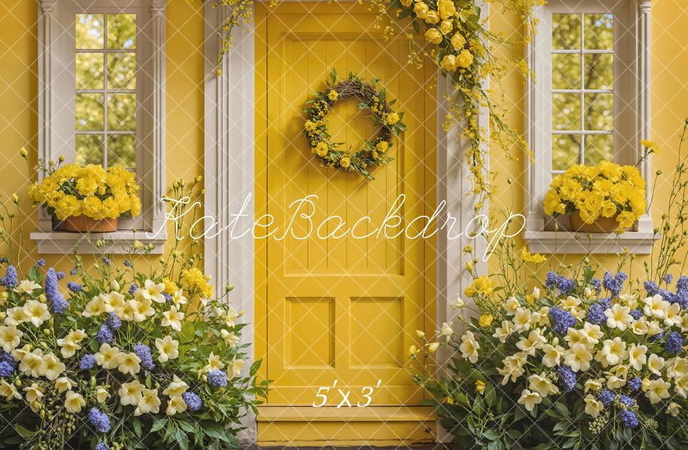 Kate Flower Yellow Wooden Door Spring Backdrop Designed by Emetselch - Kate Backdrop AU