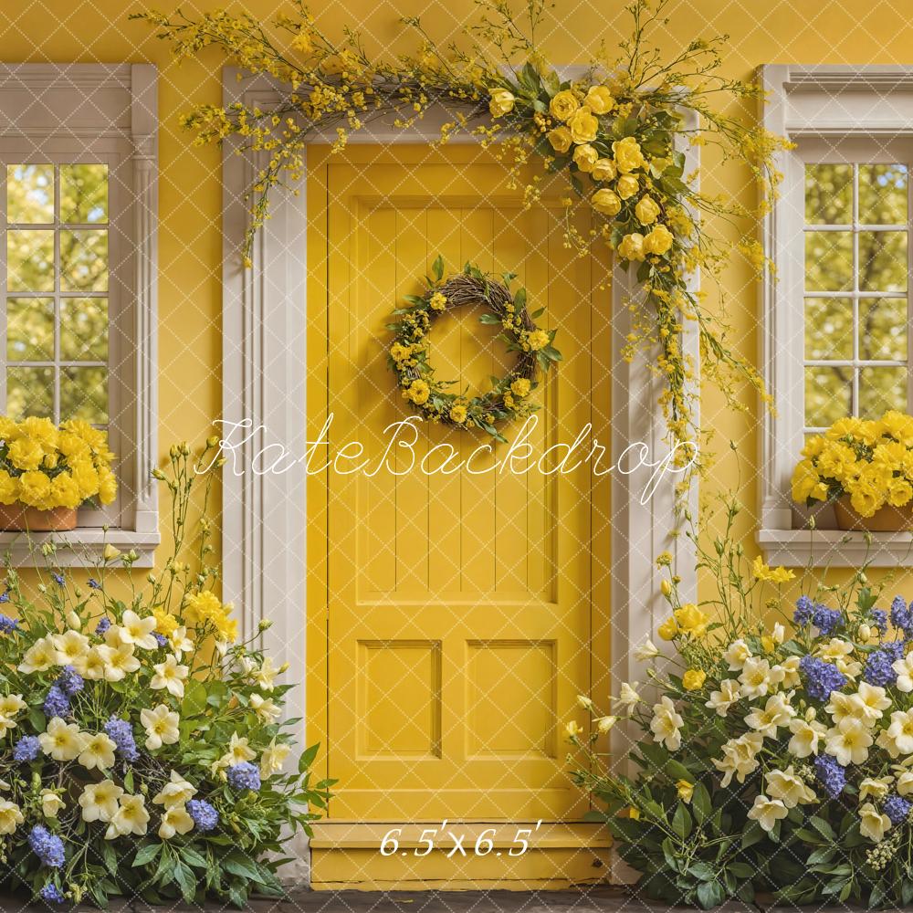 Kate Flower Yellow Wooden Door Spring Backdrop Designed by Emetselch - Kate Backdrop AU