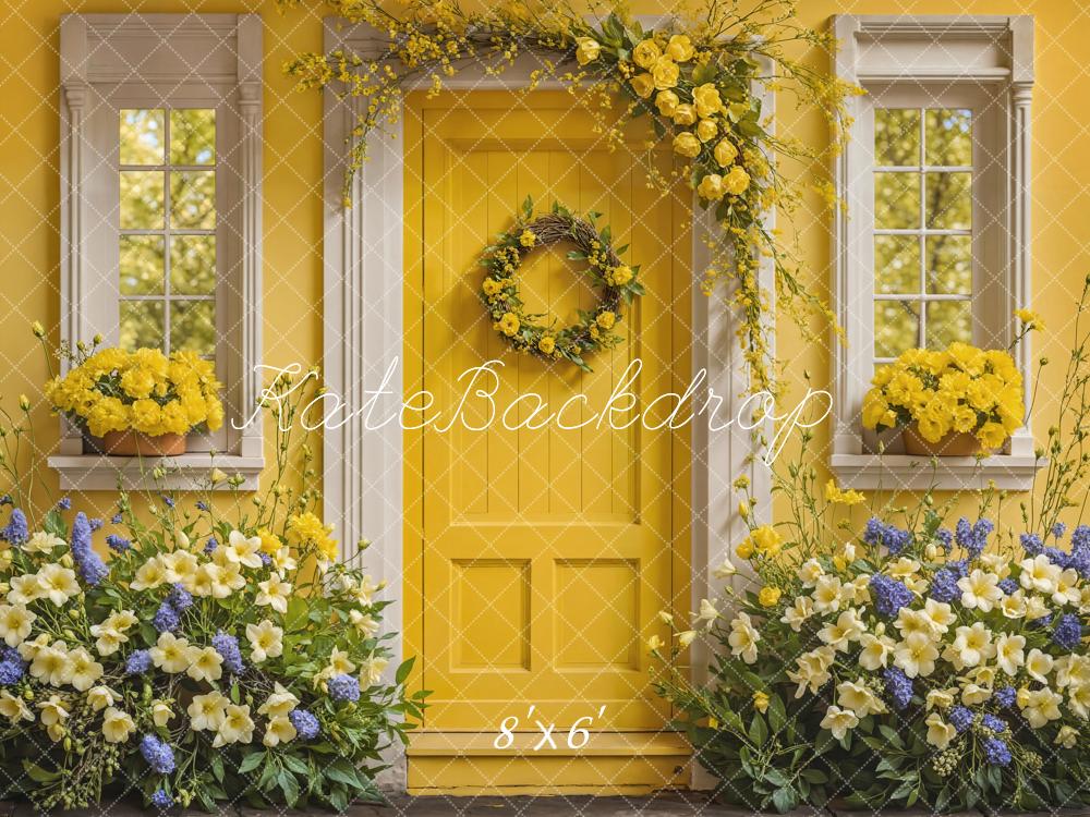 Kate Flower Yellow Wooden Door Spring Backdrop Designed by Emetselch - Kate Backdrop AU