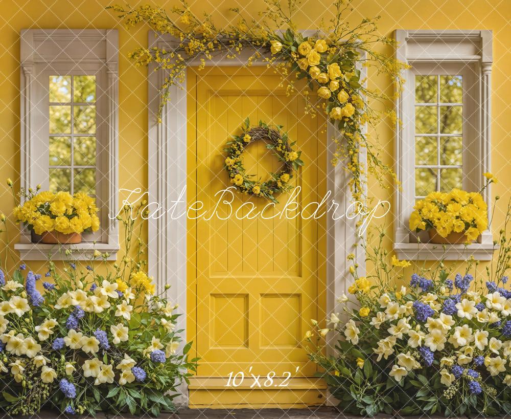 Kate Flower Yellow Wooden Door Spring Backdrop Designed by Emetselch - Kate Backdrop AU