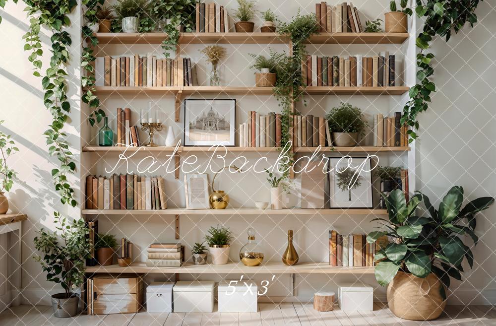 Kate Spring Green Plant Bookshelf Backdrop Designed by Emetselch - Kate Backdrop AU