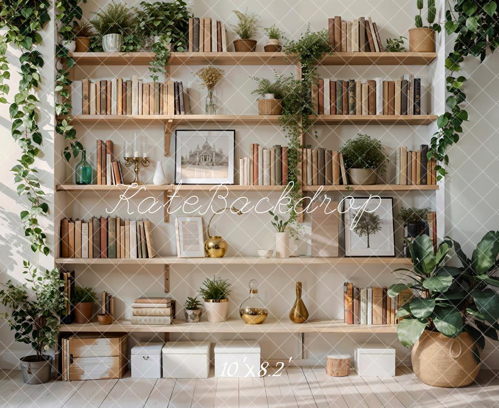 Kate Spring Green Plant Bookshelf Backdrop Designed by Emetselch - Kate Backdrop AU
