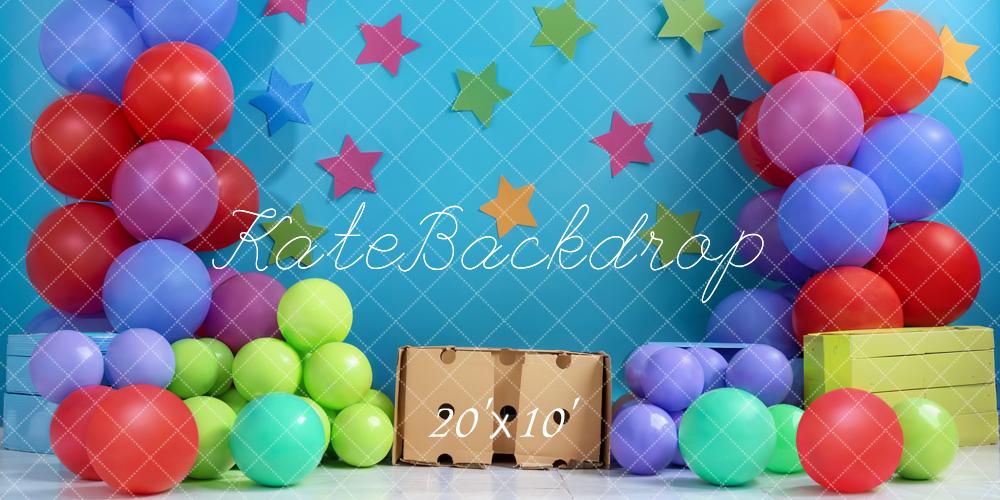 Kate Blue Birthday Cake Smash Backdrop Balloon Star Designed by Emetselch - Kate Backdrop AU