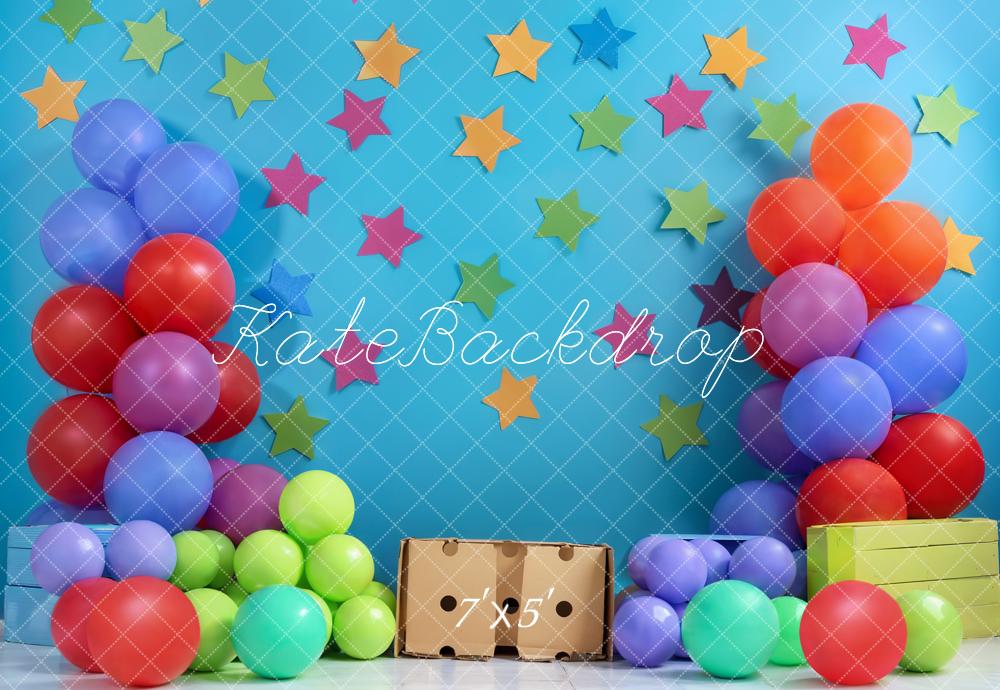 Kate Blue Birthday Cake Smash Backdrop Balloon Star Designed by Emetselch - Kate Backdrop AU