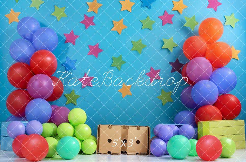 Kate Blue Birthday Cake Smash Backdrop Balloon Star Designed by Emetselch - Kate Backdrop AU