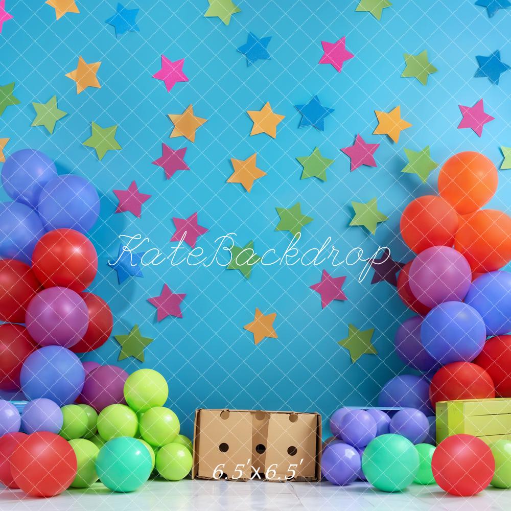 Kate Blue Birthday Cake Smash Backdrop Balloon Star Designed by Emetselch - Kate Backdrop AU