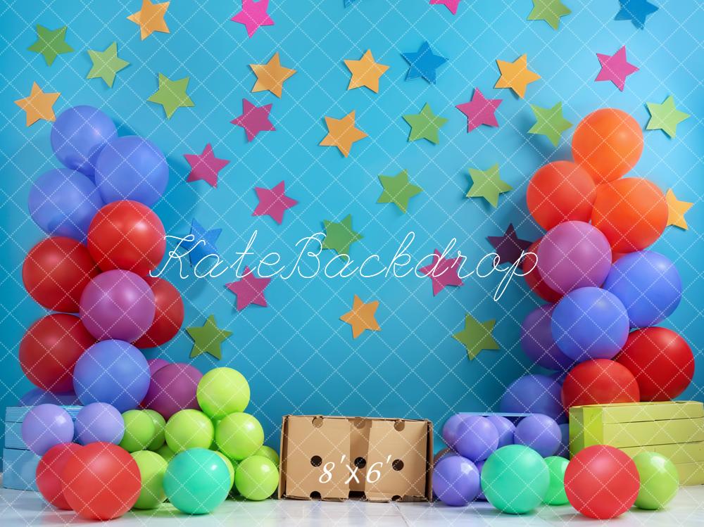 Kate Blue Birthday Cake Smash Backdrop Balloon Star Designed by Emetselch - Kate Backdrop AU
