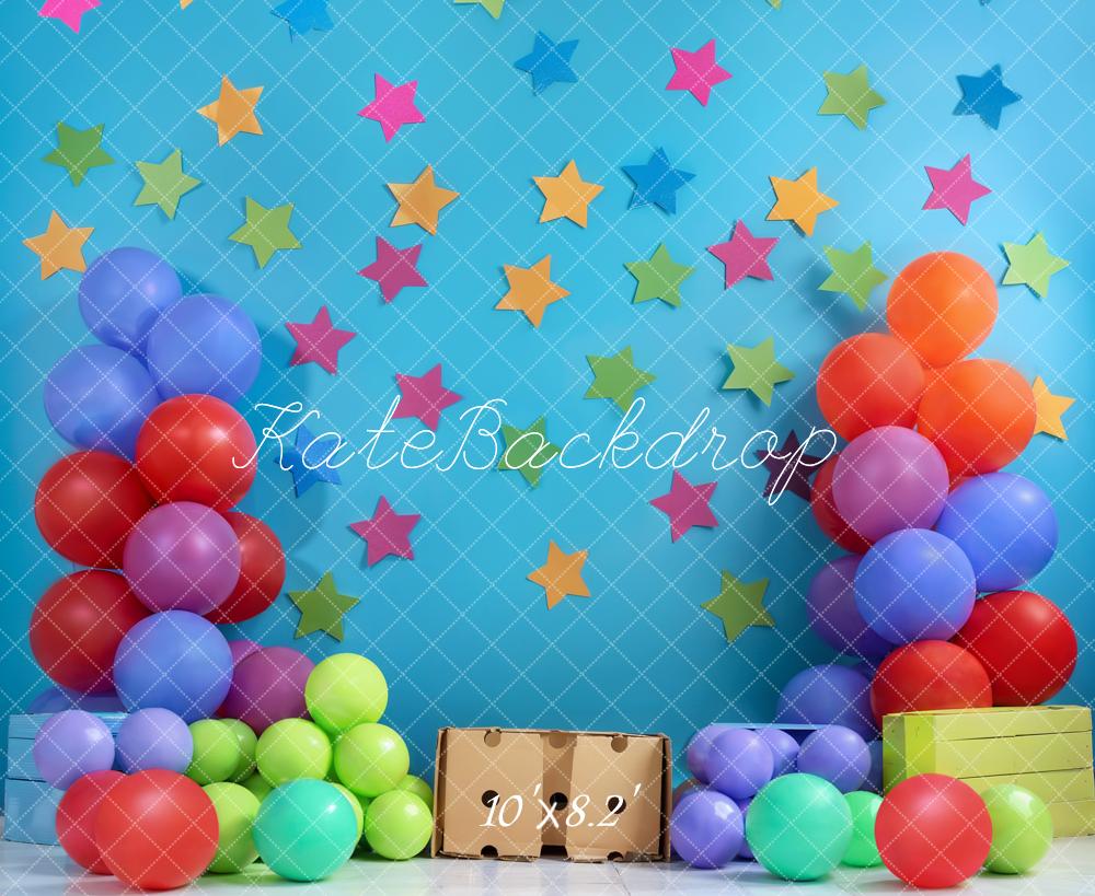 Kate Blue Birthday Cake Smash Backdrop Balloon Star Designed by Emetselch - Kate Backdrop AU