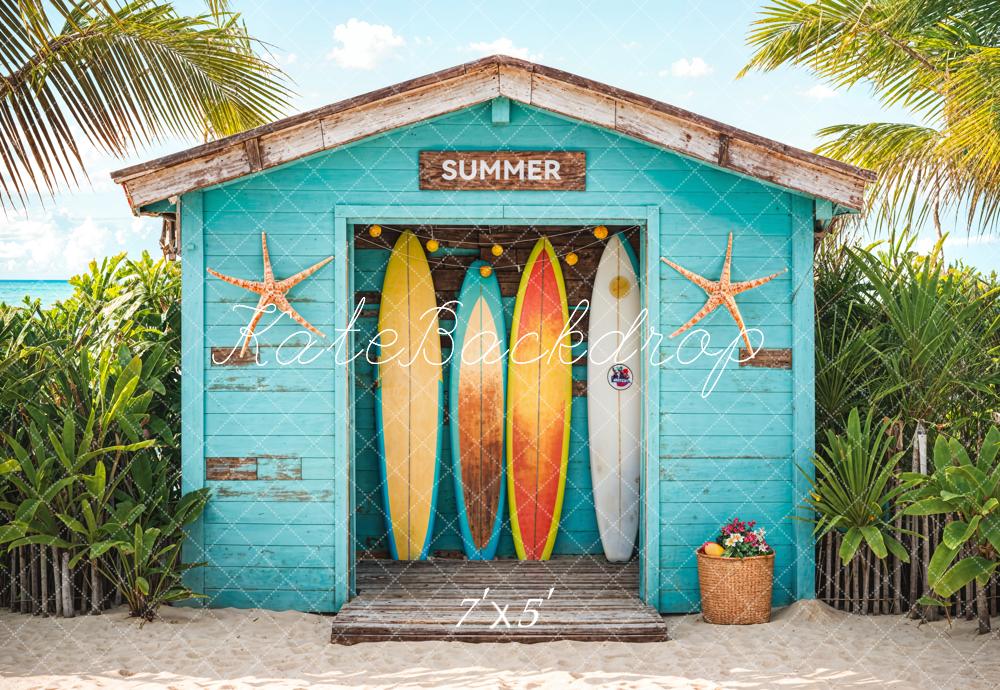 Kate Blue Wooden Surfboard Shop Backdrop Summer Sea Beach Designed by Chain Photography - Kate Backdrop AU