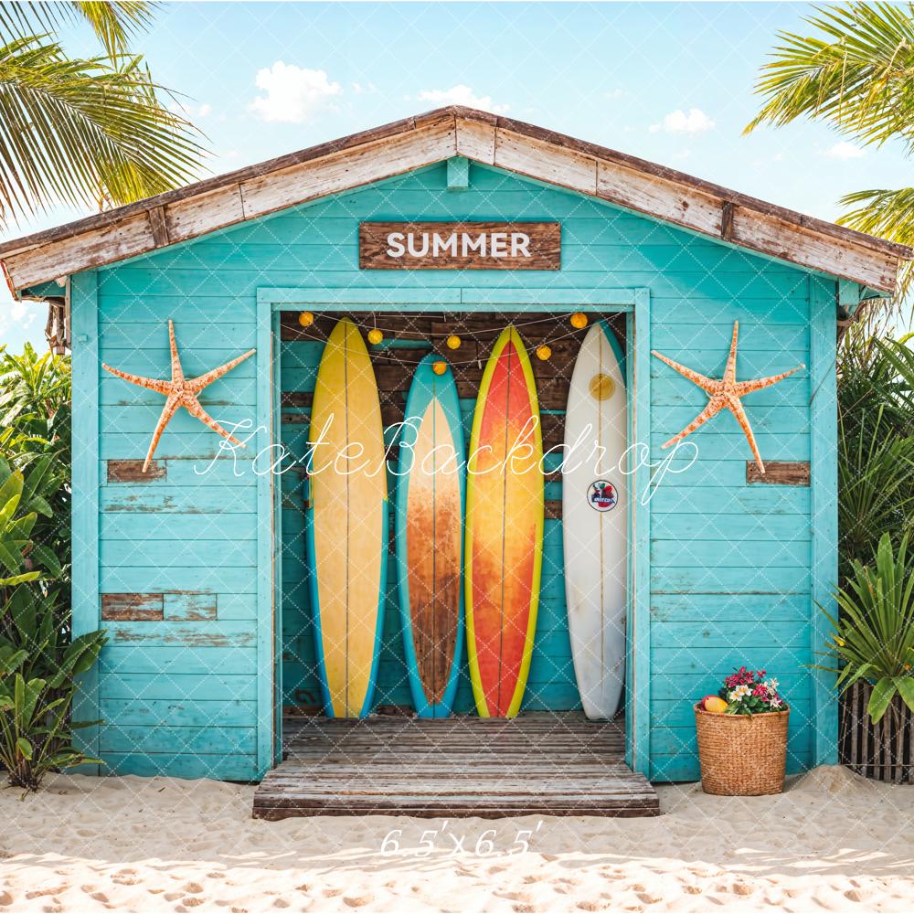 Kate Blue Wooden Surfboard Shop Backdrop Summer Sea Beach Designed by Chain Photography - Kate Backdrop AU