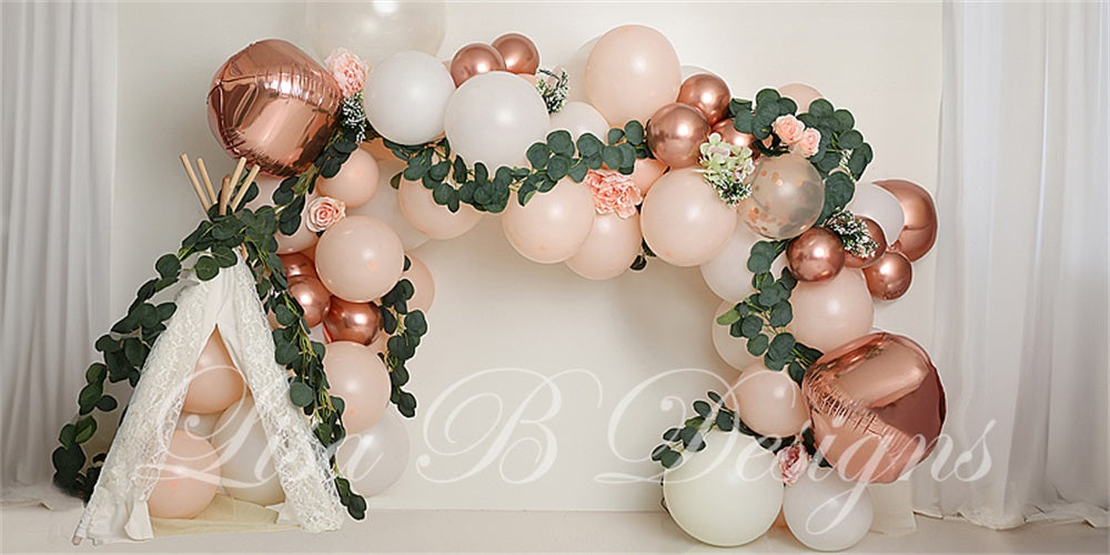 Kate Boho Balloon Arch Cake Smash Backdrop Designed by Lisa B - Kate Backdrop AU