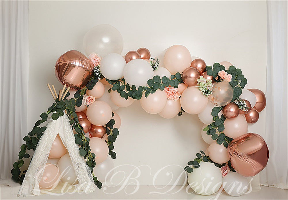 Kate Boho Balloon Arch Cake Smash Backdrop Designed by Lisa B - Kate Backdrop AU