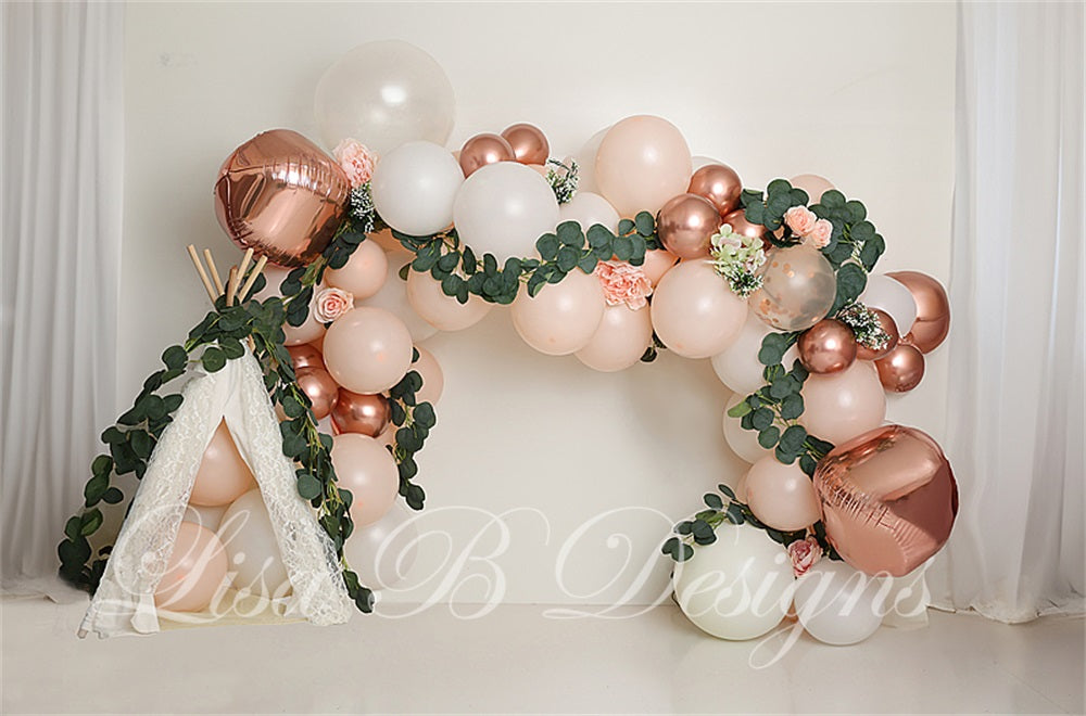 Kate Boho Balloon Arch Cake Smash Backdrop Designed by Lisa B - Kate Backdrop AU