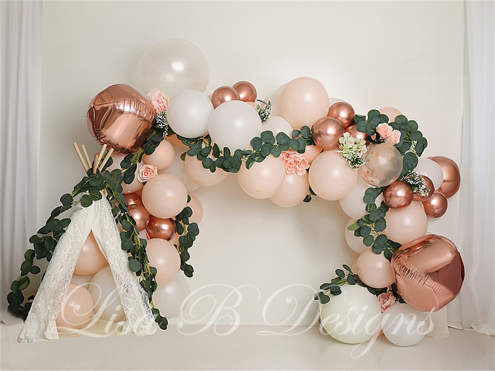 Kate Boho Balloon Arch Cake Smash Backdrop Designed by Lisa B - Kate Backdrop AU