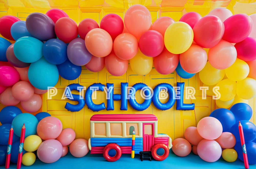 Kate Colorful Back to School Balloons Backdrop Designed by Patty Robert - Kate Backdrop AU