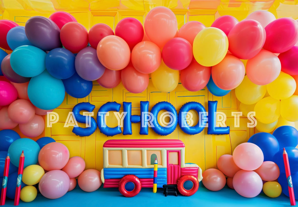 Kate Colorful Back to School Balloons Backdrop Designed by Patty Robert - Kate Backdrop AU