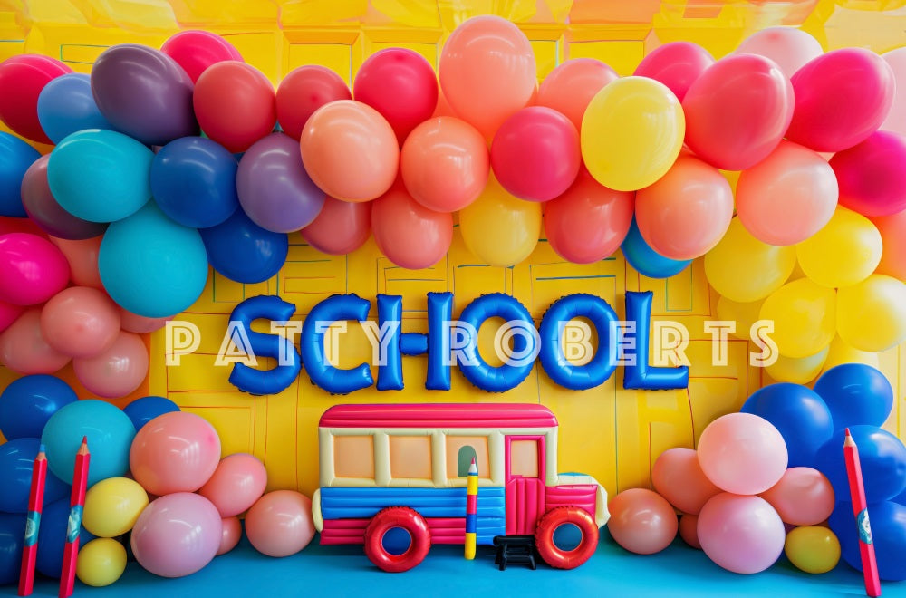 Kate Colorful Back to School Balloons Backdrop Designed by Patty Robert - Kate Backdrop AU