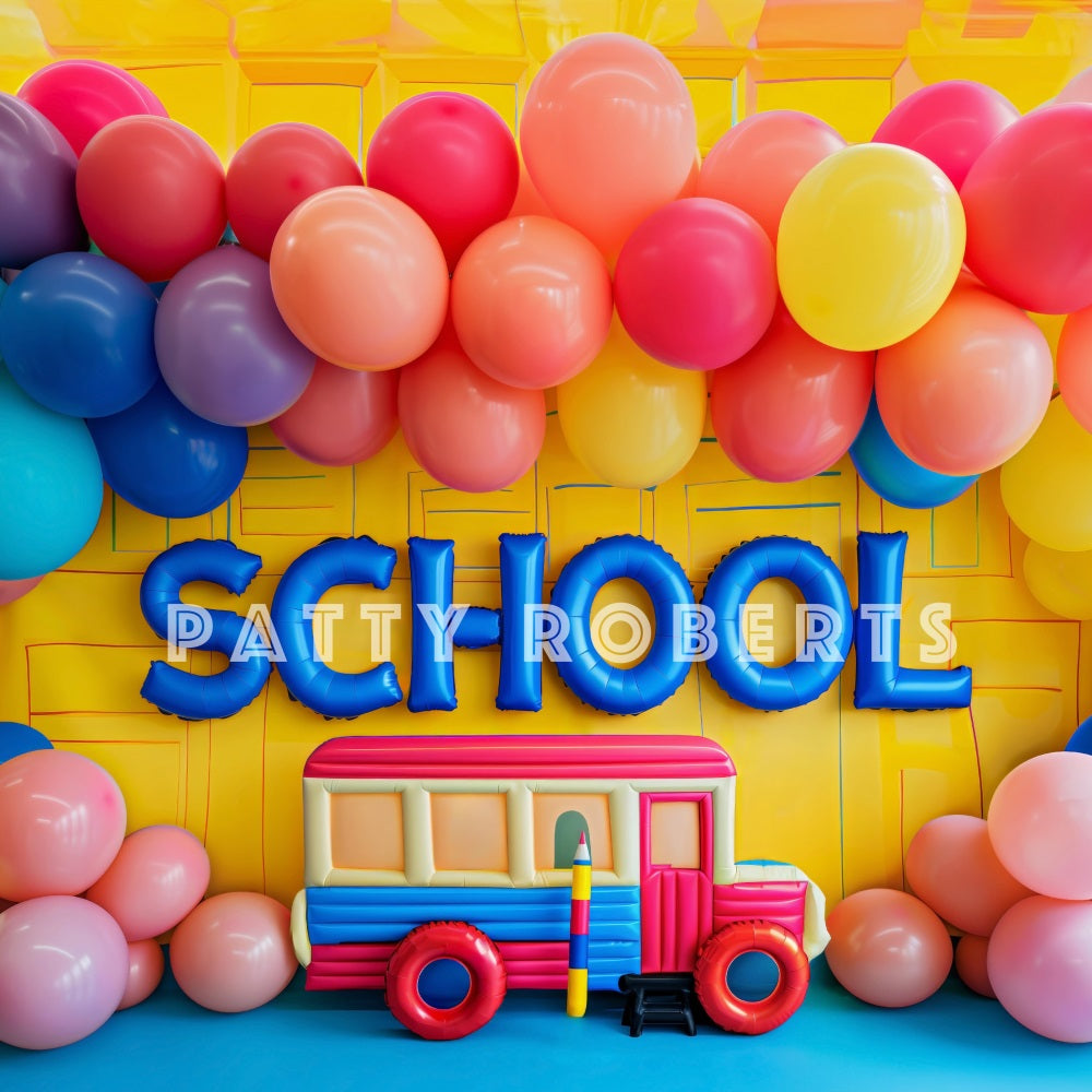 Kate Colorful Back to School Balloons Backdrop Designed by Patty Robert - Kate Backdrop AU