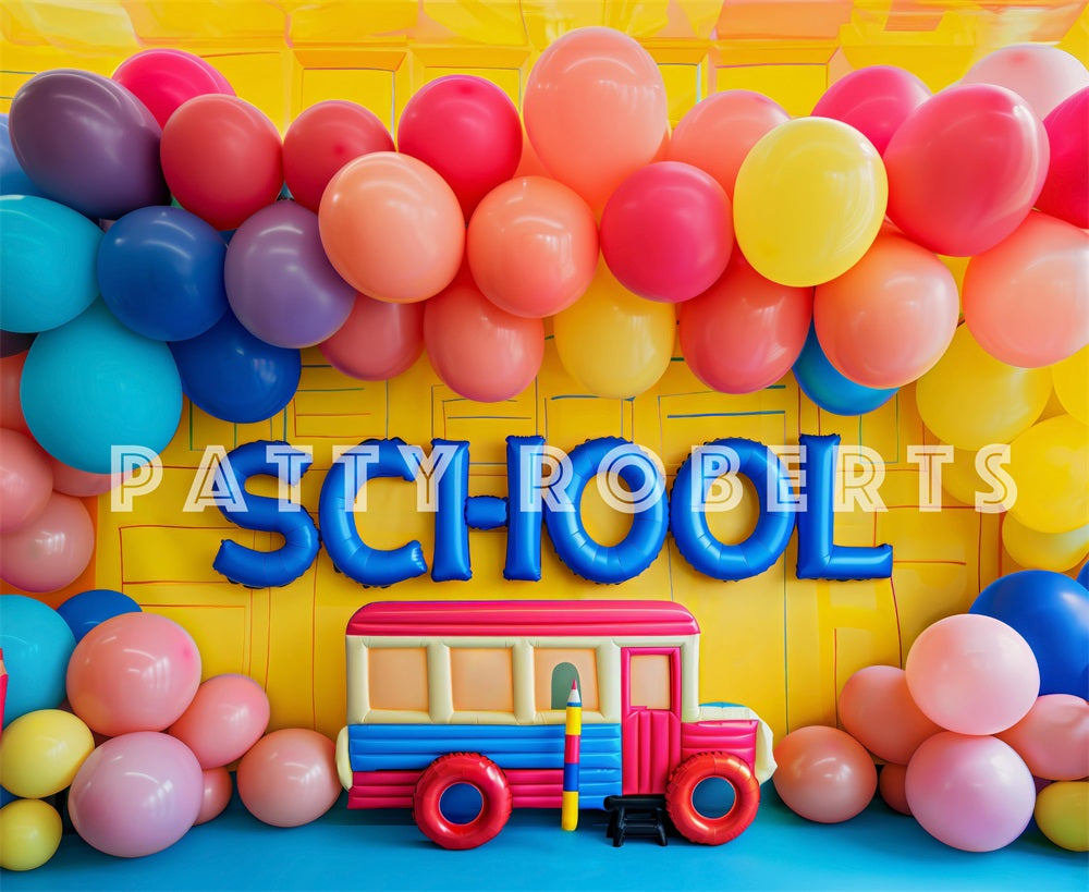 Kate Colorful Back to School Balloons Backdrop Designed by Patty Robert - Kate Backdrop AU