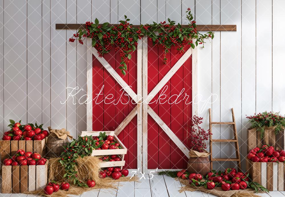 Kate Red Apple Barn Door Backdrop White Wooden Wall Designed by Emetselch - Kate Backdrop AU